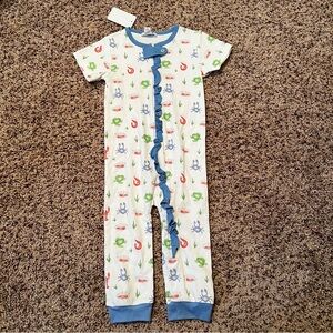 La Luna Kids One Piece with Blue Trim with Sea Creature Print NWT